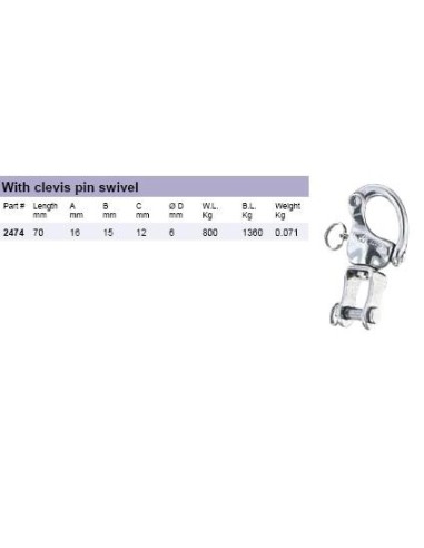 Wichard HR Snap Shackles with clevis pin swivel 70mm 2474 H2O Sesations Wichard HR Snap Shackles with clevis pin swivel 70mm 2474 H2O Sesations