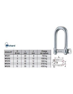 Wichard Shackle Long D Self-locking 5mm 1212 H2O Sensations 2