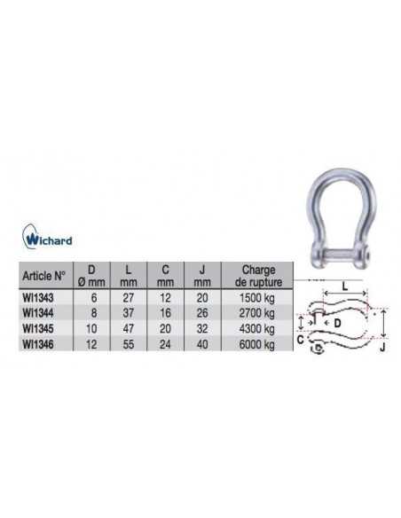 Wichard Self-locking Allen head pin shackles «bow» 8mm 1344 H2O Sensations