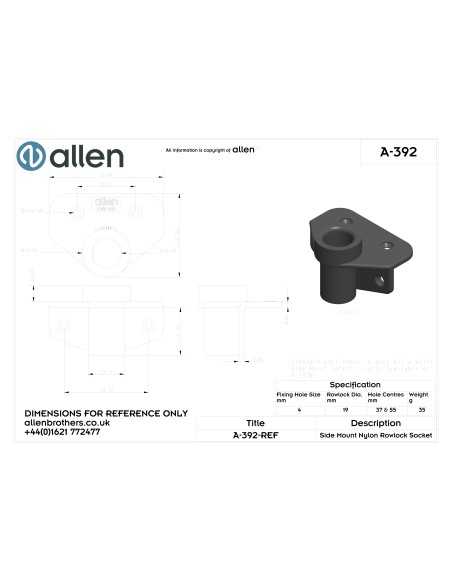 Allen Rowlock Socket Side Open Bottom 19mm A392 H2O Sensations