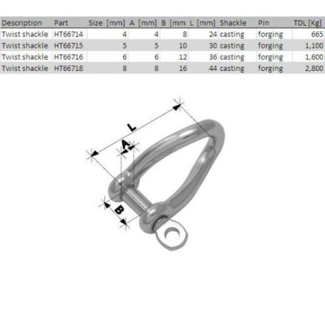 Holt Shackle Twist Forged Stainless Steel 6*33mm 66716 H2O Sensations