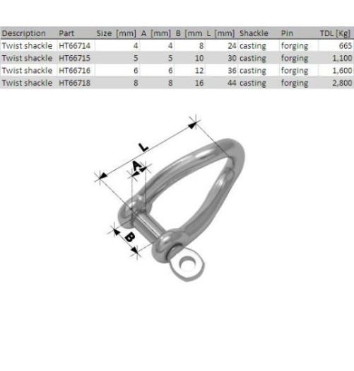 Holt Shackle Twist Forged Stainless Steel 6*33mm 66716 H2O Sensations