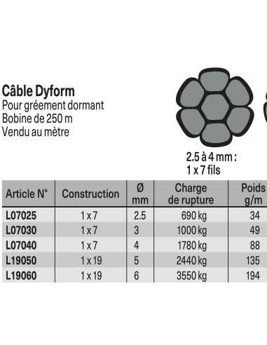 Câble Inox Dyform 1*7 2.5mm L07025 H2O Sensations